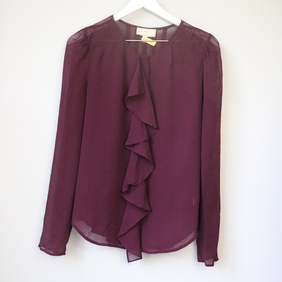 Moulinette Soeurs Tops - Moulinette Soeurs Purple Silk Sheer Ruffled Blouse
